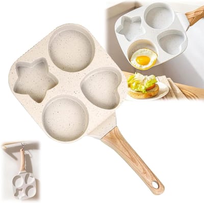 Koekenpan met 4 gaten - Eierpan ster hart - Ontbijt maken - 4-in-1 design - 19.4 cm - Wit