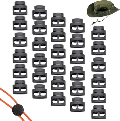 Dubbele Koordsluitingen - 30 Stuks Zwarte Plastic Trekkoordstoppers met Veermechanisme - Verstelbare Klemmen voor Schoenveters, Paracord, Kleding en Outdoor Accessoires
