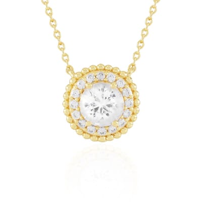 Cavill - Vergulde 925 Zilveren Halsketting met 7 mm Cambodjaanse Briljant Geslepen Zirkoon - 2,00 ct. Pave Zirkonen - Elegante Damesketting - 45,5 cm