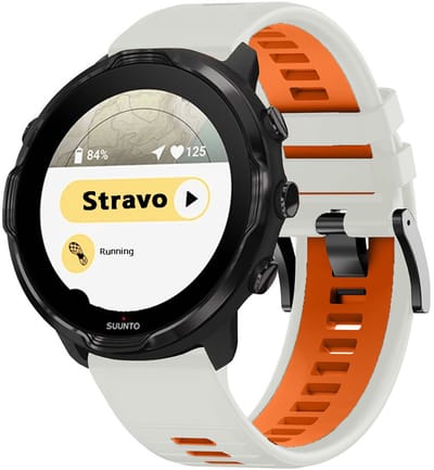 Stravo Dubbelkleurig Siliconen Bandje – 24mm – Geschikt voor TicWatch Pro 5 / Pro 5 Enduro / Coros Nomad / Coros Apex 4 46mm / Garmin Venu X1 – Premium Sportbandje – Starlight / Oranje