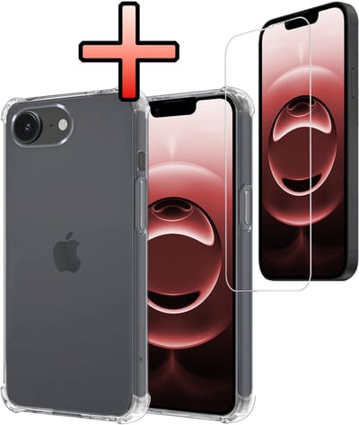 Hoesje - Met Screenprotector - Geschikt voor Apple iPhone 16e / 17e - Sterk & Shockproof - Siliconen Case - Back Cover - Telefoon Hoes - Shock Proof - Transparant