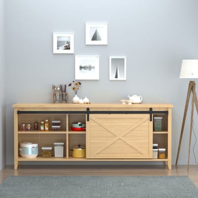 Schiebetür Beslag Set 183cm Zwart Staal Looprail voor Enkele Houten Deur tot 100cm Breed Geschikt voor Keuken Slaapkamer