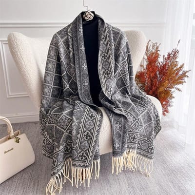 Herfst Winter Sjaal Deken Voor Vrouwen Pashmina Sjaals En Wraps Kasjmier Warm Dikke Stola's Dame Buiten Bufanda Poncho Sjaals 65X180 cm black