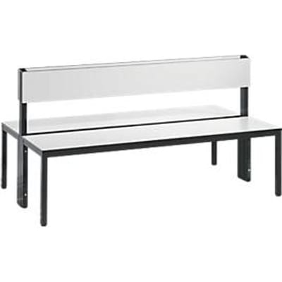 Basic Plus bank, 2-zijdig, rugleuning, zonder schoenenrek, 4-poots frame zwartgrijs RAL 7021, B 1500 mm, decor wit