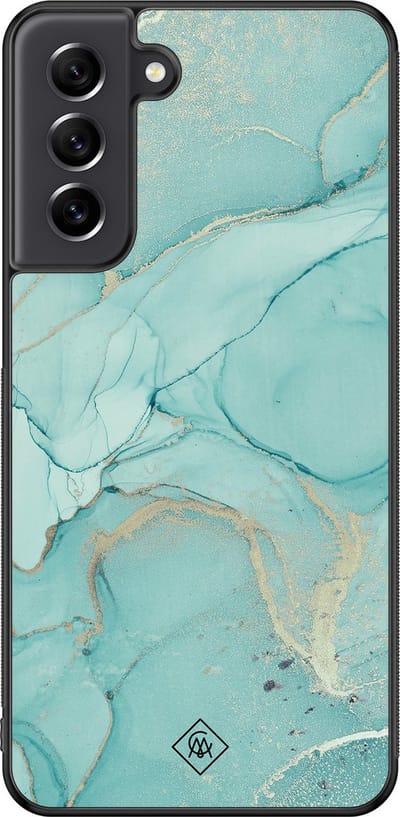 Casimoda® hoesje - Geschikt voor Samsung Galaxy S21 FE - Marmer mint groen - Zwart TPU Backcover - Marmer - Mint