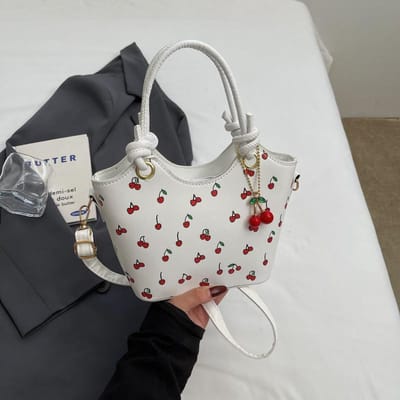 Sac bandoulière pour femme Sac à main Imprimé cerises Sac à bandoulière tendance, Parfait pour les trajets quotidiens, les voyages gray