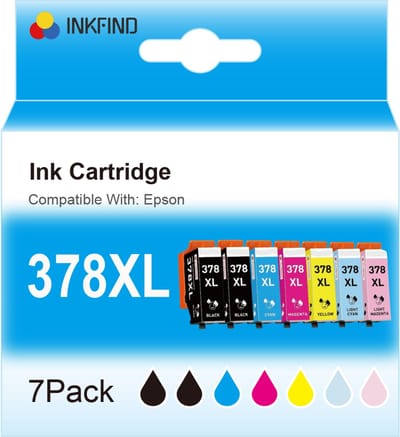 INKFIND 378XL Inkt geschikt voor Epson378 Epson 378XL multipack van 7 stuks (Zwart x 2; Cyaan/Magenta/Geel/Licht Cyaan/Licht Magenta x 1) voor Epson Expression Photo XP-8500 / XP-8505 / XP-15000 / XP-8600/XP-8605/XP-8700 -7 Pack Zwart x 2 / Kleur x 5