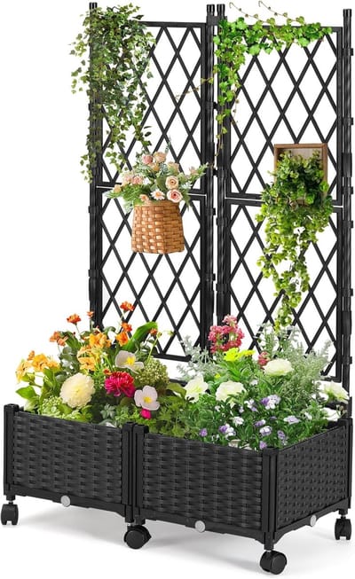 Tuinrooster Klimplanten - Privacy Scherm - Verticale Groei - Verhoogd Design - 80x142 cm - Zwart