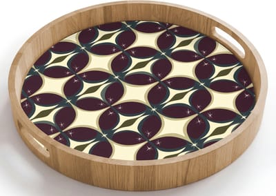Dienblad rond 40x40 cm - Schootdienblad hout - Cirkel - Retro - Kleurrijk - Borrelplank rechthoek - Plateau houten dienbladen