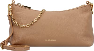 COCCINELLE Leren Schoudertas Aura Mini Bag Grained Leather Skin Lichtbruin