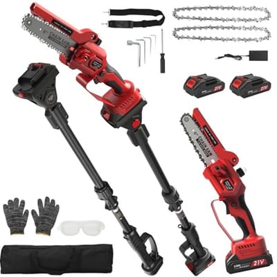 Telescopische Snoeier en Mini-Kettingzaag 6 Inch - 2-in-1 Accu Tuingereedschap