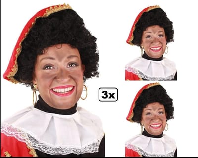 3x Roetveeg piet pruik met verstelbare kap - Pietenpruiken