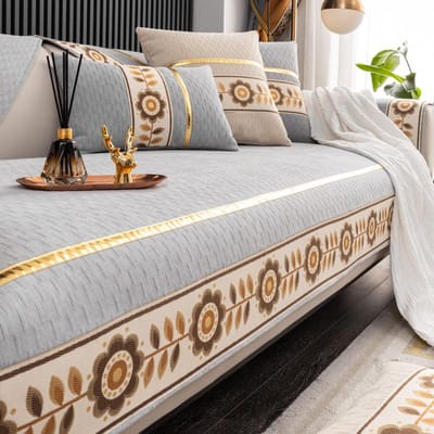 Zonnebloem Goud Rand Bankhoes voor Woonkamer Antislip Banken Handdoek Bankhoezen L-vormige Hoekbank Mat Zitkussen Modern Huis 70x70cm 1pcs