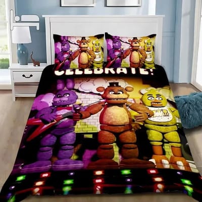 3D Print Freddy F-Fnaf Beddengoed Set Five Nights Dekbedovertrek Set Met Kussensloop 3 Delen Dekbedhoes Slaapkamer Decor EU Single(135*200cm)3pcs