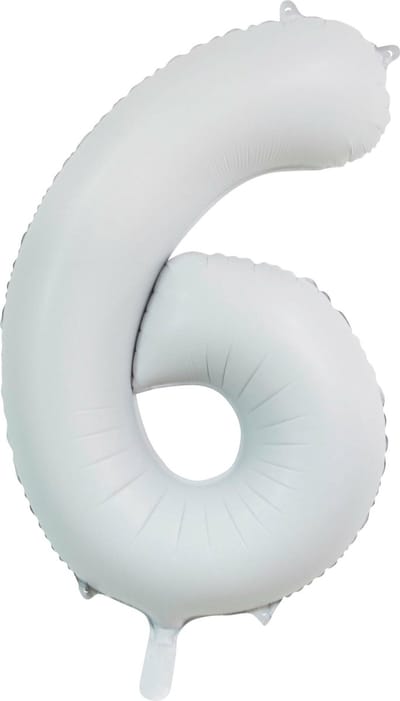 folieballon cijfer 6 mat wit metallic