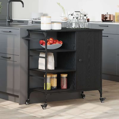 vidaXL - Keuken - Trolley - Zwart - Eiken - 87.5 - x - 39 - x - 84.5 - cm - Bewerkt - hout