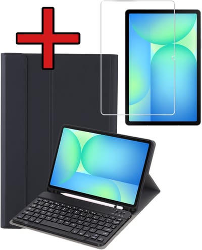 Hoes - Geschikt voor Samsung Galaxy Tab S10 FE - Met Screenprotector - Toetsenbord Case - Keyboard Book Cover - Hoesje - Zwart