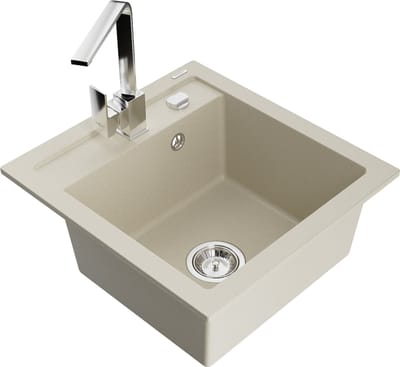 Mexen Vito granieten gootsteen 1-komorige met keukenkraan Rita, beige - 6503-69-670300-00
