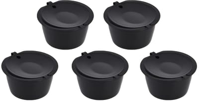 SPHProducts - Herbruikbare koffiecapsule - Koffiefilterbeker - Hoogwaardig roestvrij staal - Zwart - Koffiepad met lepel - Geschikt voor Nescafe Dolce ...