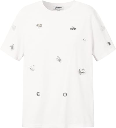 Sparkle Statement Tee – T-shirt met Pailletten – Feestelijke Top voor een Schitterende Look - Wit - Maat XL