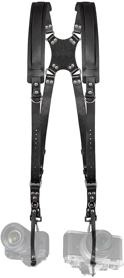 Dailygoods- Camerariem Dubbel Verstelbaar - Camera Riem - Schouderriem - Harnas - Leren - Geschikt voor Twee DSLR/SLR