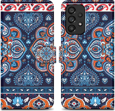 Cadorabo Hoesje geschikt voor Samsung Galaxy A53 5G - Design Blauwe Mandala No. 1 - Beschermhoes Case Cover met magnetische sluiting, standaardfunctie en kaartvakje