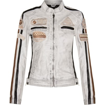 Dames lederen biker racebadges jas-Agadir
