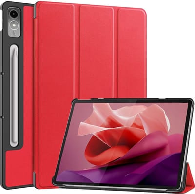 Hoesje Geschikt voor Lenovo Tab P12 - Dun & Stevig - Trifold Bookcase - Hard Cover Case - Met Uitsparing Geschikt voor Lenovo Pen - Hardcover Book - Tablet Hoes - Rood
