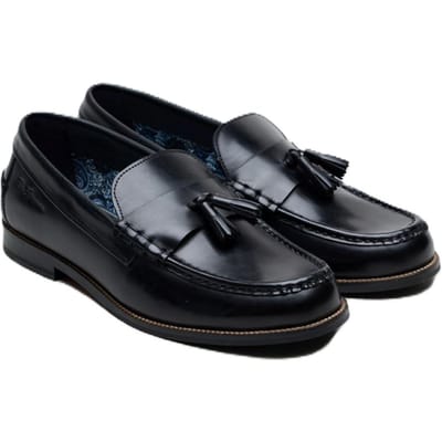 Ben Sherman Sid Brush Off Leren Zwarte Tassel Instappers voor Mannen