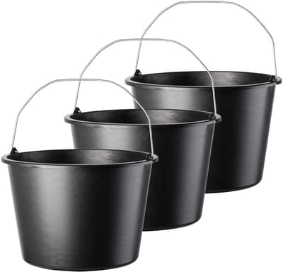 KADAX Bouwemmer, 20 liter, mortelemmer van kunststof, ronde emmer voor bouwplaats en tuin, stabiele wateremmer, cementemmer met handvat van metaal, mortelbak, zwart, poetsemmer (3)