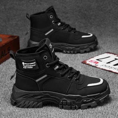 Hoge Martin Boots Herenschoenen In Herfst en Winter Nieuwe Retro Werkkleding Schoenen voor Heren Trendy Veelzijdige Dikke Zool Sportlaarzen 44 black