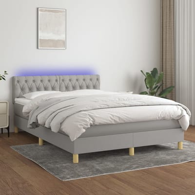 vidaXL - Boxspring - met - matras - en - LED - stof - lichtgrijs - 140x190 - cm