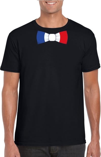 Zwart t-shirt met Franse vlag strikje heren - Frankrijk supporter S