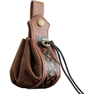 Pochette médiévale de style viking qui peut être accrochée à une ceinture, porte-monnaie pour homme, sac de ceinture rétro de haute qualité, style cool et beau brun foncé
