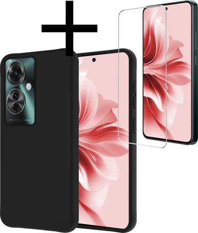 Hoesje - Met Screenprotector - Geschikt voor OPPO Reno 11F - Sterk & Shockproof - Back Cover - Siliconen Case - Telefoon Hoes - Zwart