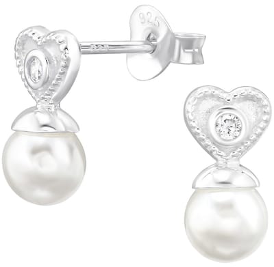 Joy|S - Zilveren hartje met parel oorbellen - 6 x 12.5 mm - zirkonia - sterling zilver 925