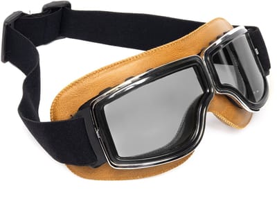 KIMU® Goggles Motorbril Skibril - Bril Caramelbruin Montuur - Zwarte Glazen - Leatherlook Pilotenbril Vintage Motor Retro Steampunk Lederen Heren Festival
