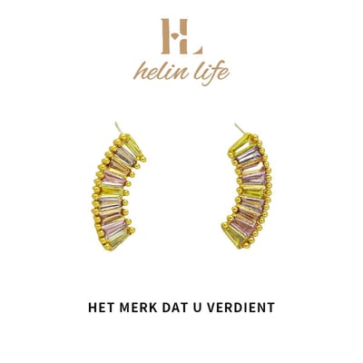 Helin life damesoorknopjes -Oorbellen dames-Oorbellen Goudkleurig -Oorbellen meisje -925 Tremella naald hypoallergeen -Gekleurde zirkonia- Geschenken