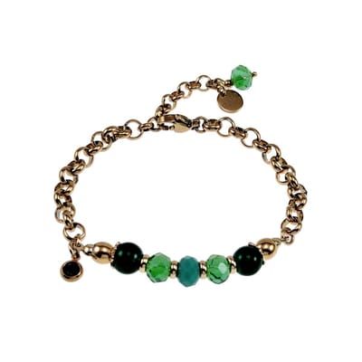Armband Dames - Verguld RVS - Ronde Schakelarmband met Groenen Kristallen