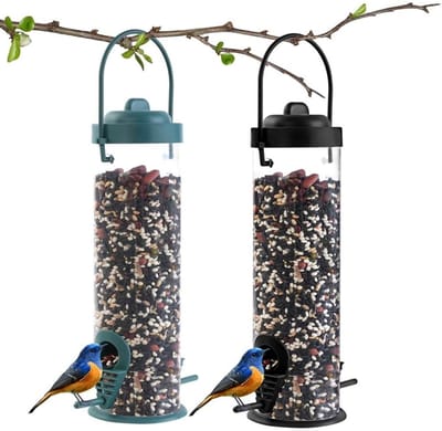 longziming -Set van 2 Vogelvoeders - Transparante Kunststof Voederpaal met 2 Voetsteunen, 23,5 cm - Hangend, Geschikt voor Tuinen en Terrassen