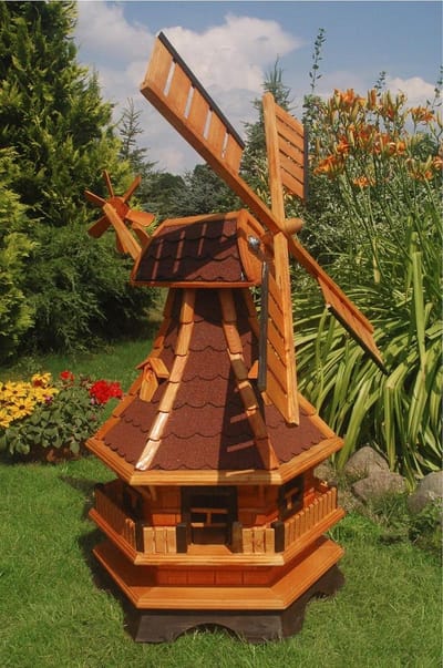 Deko-Shop-Hannusch 1.3m high decorative windmill with ball bearings, red asphalt tiles and lights powered via sunroof