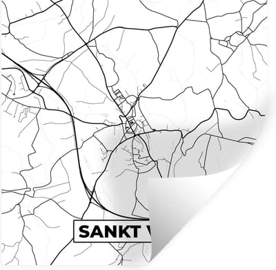 Muurstickers - Sticker Folie - Plattegrond – Sankt Vith – Zwart Wit – Stadskaart - Kaart - België - 100x100 cm - Plakfolie - Muurstickers Kinderkamer - Zelfklevend Behang XXL - Zelfklevend behangpapier - Stickerfolie