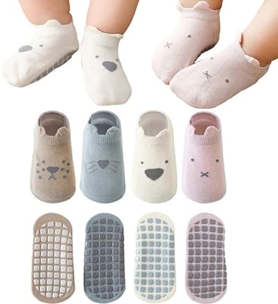 4 Paar - Baby Sokken - Baby Sokjes - Antislip sokken voor baby's - babysokjes - Katoen - Cartoonpatroon - Warme Sokken - Kind Sokken - Antislip Crew Sokken - Babysokken - Enkelsokken| - Sokken - Meisjes sokken - voor baby's van 1-3 jaar - M