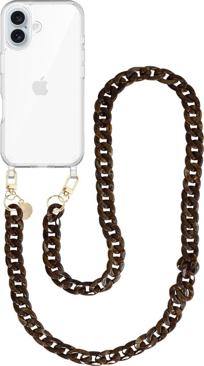 xoxo Wildhearts siliconen hoesje - Geschikt voor iPhone 16 - Brown Chocolate - Lang Koord - Telefoonhoesje - Hoesje met koord - telefoonkoord - Transparant hoesje - Lang bruin koord