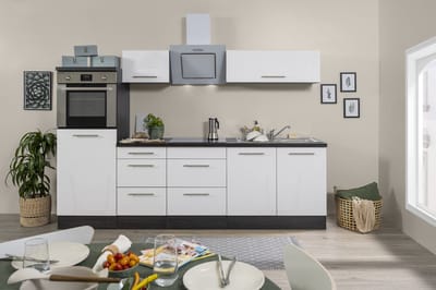 Goedkope keuken 270 cm - complete keuken met apparatuur Amanda - Wit/Wit - soft close - keramische kookplaat - afzuigkap - oven - spoelbak