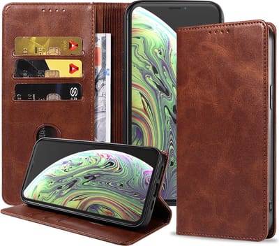 Smartphonica iPhone X/Xs leren hoesje met magnetische sluiting - Donkerbruin geschikt voor Apple iPhone X/10;Apple iPhone Xs