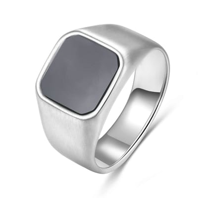 Frank 1967 7FR-0025-59 Heren Ring – Zwarte Steen – Geborsteld Staal – Ringmaat 59