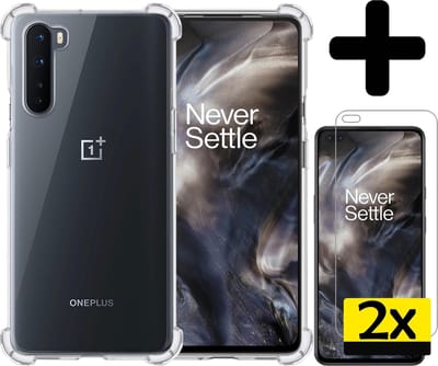 Hoesje - Met Screenprotector - 2 Stuks - Geschikt voor OnePlus Nord - Sterk & Shockproof - Siliconen Case - Back Cover - Telefoon Hoes - Shock Proof - Telefoonhoesjes - Transparant