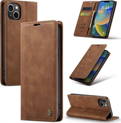 CaseMe – Telefoonhoesje geschikt voor Apple iPhone 15 – Wallet Book Case – Magnetische Sluiting – PU Leer – Cognac Bruin