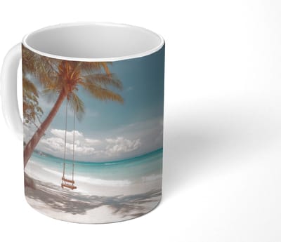 Mok - Koffiemok - Palmboom - Schommel - Strand - Lucht - Mokken - 350 ML - Beker - Koffiemokken - Theemok